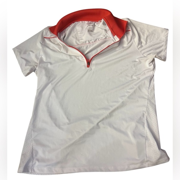 Women's White and Red Short Sleeve Polo Tee - Picture 1 of 5